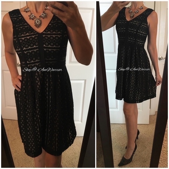 Loft NWT sleeveless geo lace a-line little black dress *shop@iamwarrior - Picture 3 of 7